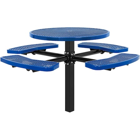 Global Industrial Round Picnic Table, Blue, Expanded Metal, In Ground Mount, 46 in 695292BL